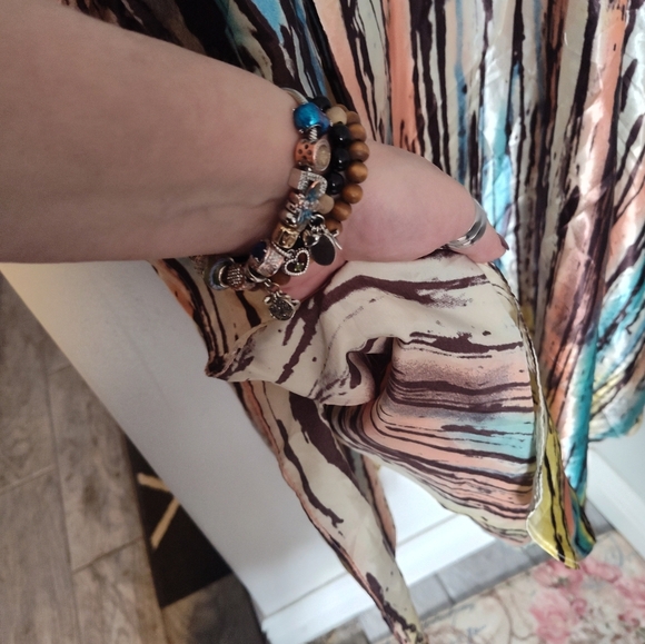 CARESS BLUE WATERFALL MULTI MIX S-4X LOUNGE COVERUP ROBE CAFTAN DRESS KAFTAN#304 - Picture 2 of 4